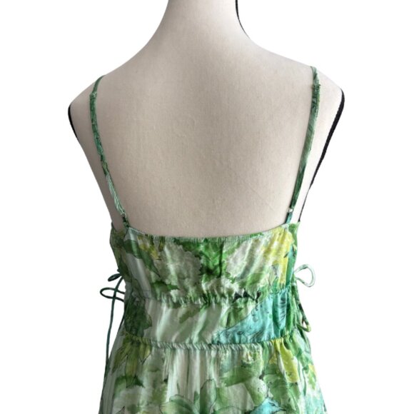 H&M BEAUTIFUL PEACOCK AND PLANTS DESIGN, GREEN LONG DRESS, SZ. M - Picture 9 of 12